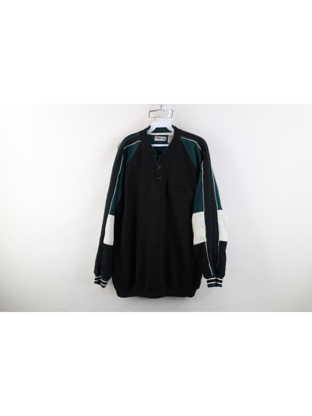 Vtg 90s Streetwear Mens Large Faded Color Block Heavyweight Henley Sweatshirt